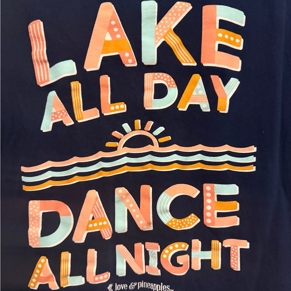 Lake All Day Navy Tee with Colorful Text